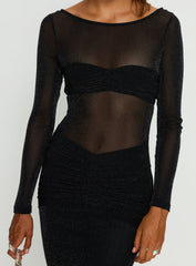 Joceline Long Sleeve Sheer Maxi Dress Black Shimmer
