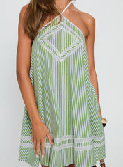 River Rose Anglais Swing Mini Dress Green Stripe