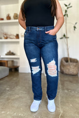 Hazel Blues® | Judy Blue High Waist Rigid Magic Heavy Destroy Straight Jeans