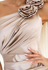 LBD Exclusive Beige Aurora Satin Midi Dress