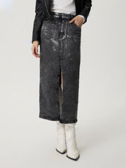 Hazel Blues® | Slit Midi Denim Skirt with Pockets