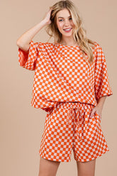 Hazel Blues® | Ces Femme Checkered Round Neck Top and Shorts Set
