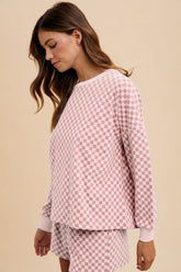 Hazel Blues® | Annie Wear Checkered Round Neck Top and Drawstring Shorts Set