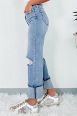 Hazel Blues® | Distressed Straight Jeans with Pockets