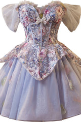 Off the Shoulder Purple Embroidery A-line Short Ball Gown