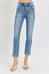 Hazel Blues® | Risen High Rise Cropped Roll Up Jeans