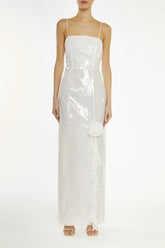 True Decadence White Crystal Split Maxi Dress