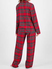 Hazel Blues® | Plaid Collared Neck Button Up Top and Pants Lounge Set
