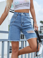 Hazel Blues® | Distressed Raw Hem Denim Shorts