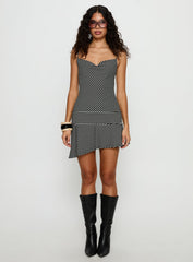 Laurela Asymmetrical Mini Dress Black / White Stripe