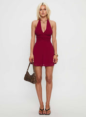 Good Luck Babe Halter Mini Dress Red