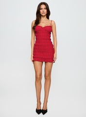 Agent Of Love Shirred Mini Dress Red