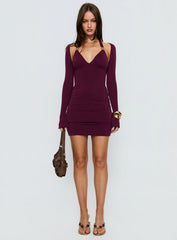 Leviva Long Sleeve Layered Mini Dress Plum