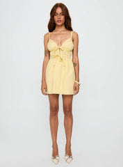 Viviette Ruched Mini Dress Lemon