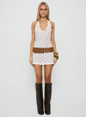 Masego Crochet Scarf Tie Mini Dress White