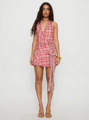 Brissa Halter Wrap Mini Dress Brown Orange Multi
