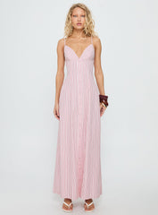 Samiyah Button Down Maxi Dress Red Stripe