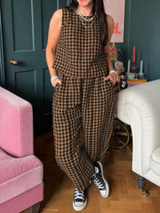 Hazel Blues® | Lovelet Plaid Round Neck Sleeveless Top and Pants Set