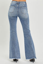 Hazel Blues® | RISEN High Waist Raw Hem Flare Jeans