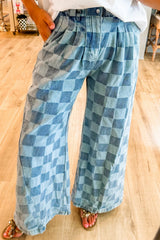 Hazel Blues® | Checkered Wide Leg Jeans with Pockets