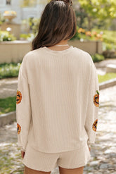 Hazel Blues® | Sequin Pumpkin Round Neck Top and Shorts Set