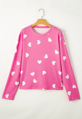 Hazel Blues® | Heart Round Neck Long Sleeve Top and Elastic Waist Shorts Set