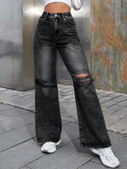 Hazel Blues® | Distressed Wide Leg Jeans with Pockets