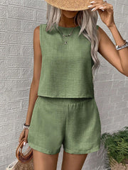 Hazel Blues® | Round Neck Sleeveless Top and Shorts Set