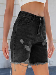 Hazel Blues® | Distressed Raw Hem Denim Shorts