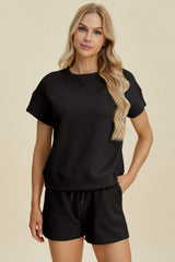 Hazel Blues® | Double Take Texture Short Sleeve Top and Shorts Set