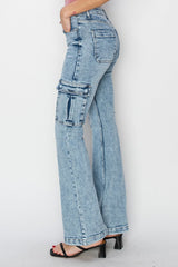 Hazel Blues® | RISEN High Rise Cargo Flare Jeans