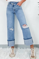 Hazel Blues® | Distressed Straight Jeans with Pockets