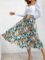 Hazel Blues® | Printed Elastic Waist Midi Skirt