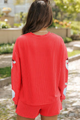 Hazel Blues® | Sequin Santa Round Neck Long Sleeve Top and Shorts Set
