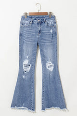 Hazel Blues® | Distressed Raw Hem Bootcut Jeans