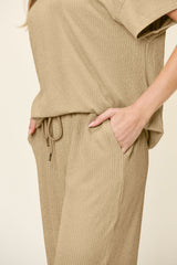 Hazel Blues® | Double Take Texture Round Neck Short Sleeve T-Shirt and Wide Leg Pants