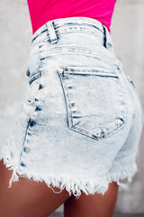 Hazel Blues® | Raw Hem Buttoned Denim Shorts with Pockets