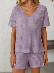 Hazel Blues® | Mandy V-Neck Short Sleeve Top and Shorts Set
