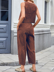 Hazel Blues® | Lovelet Plaid Round Neck Sleeveless Top and Pants Set