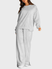 Hazel Blues® | Round Neck Long Sleeve Top and Slit Pants Set