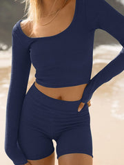 Hazel Blues® | Scoop Neck Long Sleeve Top and Shorts Set
