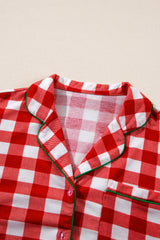 Hazel Blues® | Plaid Collared Neck Long Sleeve Top and Pants Set