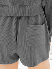 Hazel Blues® | Ribbed Round Neck Long Sleeve Top and Shorts Set