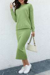 Hazel Blues® | Round Neck Dropped Shoulder Top and Skirt Sweater Set