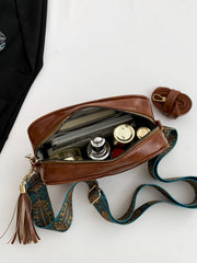 Hazel Blues® | Tassel PU Leather Printed Strap Cassette Crossbody Bag