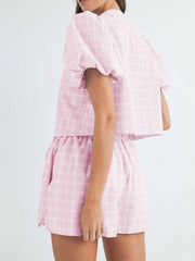 Hazel Blues® | V-Neck Puff Sleeve Top and Shorts Set