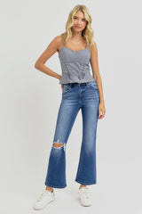 Hazel Blues® | RISEN Distressed High Rise Crop Flare Jeans