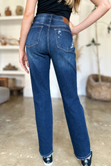 Hazel Blues® | Judy Blue High Waist Rigid Magic Heavy Destroy Straight Jeans