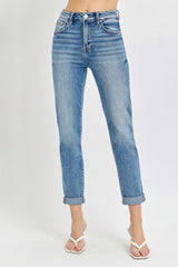 Hazel Blues® | Risen High Rise Cropped Roll Up Jeans