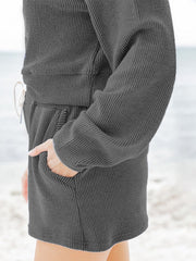 Hazel Blues® | Ribbed Round Neck Long Sleeve Top and Shorts Set
